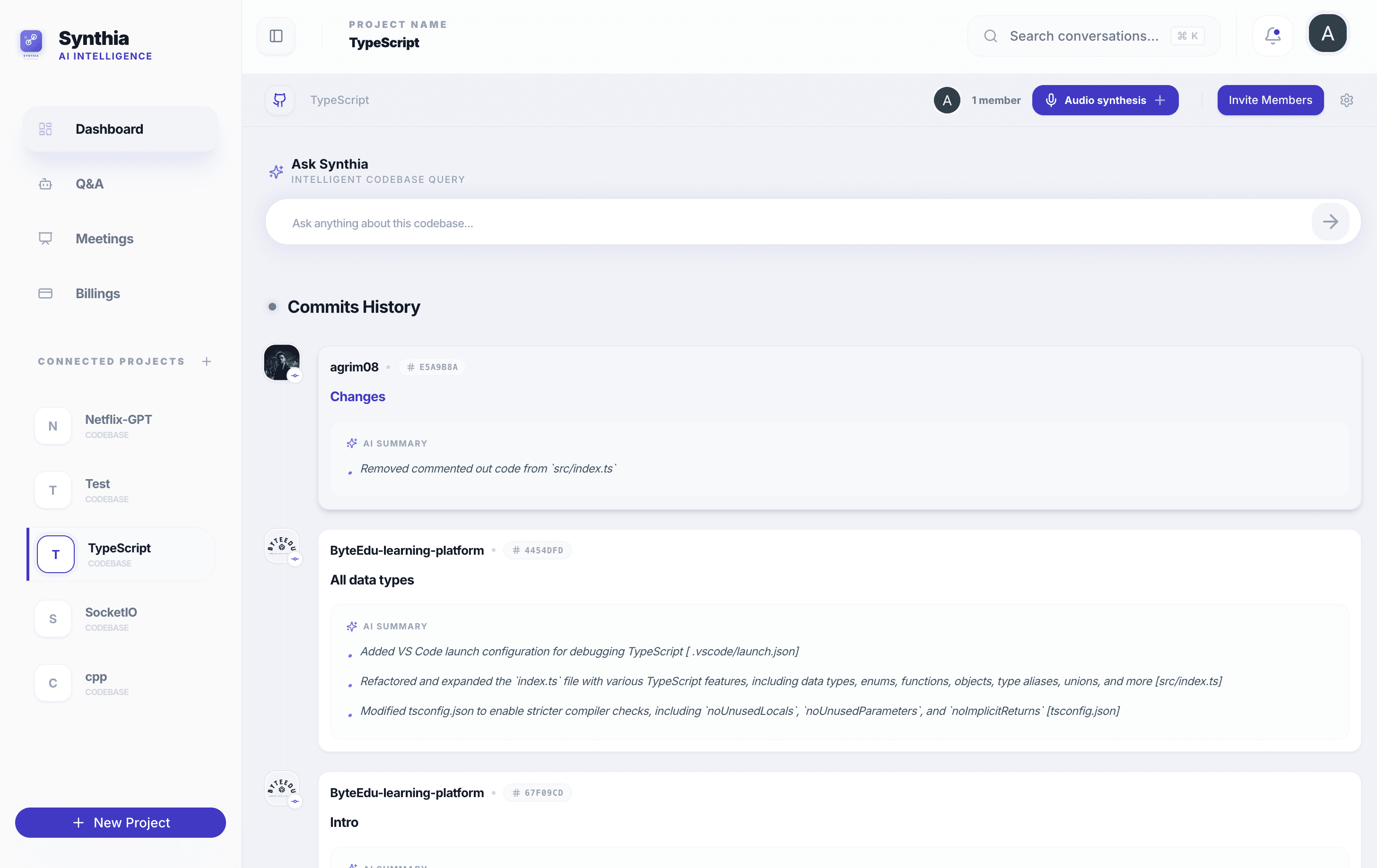 Synthia Dashboard Screenshot